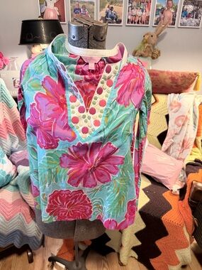 Lilly Pulitzer Floral Tunic Top - Pink & Aqua